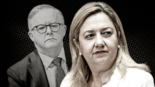 Outgoing Queensland premier Annastacia Palaszczuk and Prime Minister Anthony Albanese.