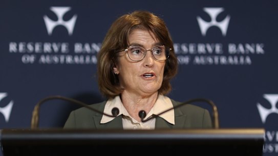 Michele Bullock, governor of the Reserve Bank of Australia (RBA), speaks during a news conference at the bank’s head office in Sydney, Australia, on Tuesday, Feb. 18, 2025. Australia’s central bank cut interest rates for the first time since 2020 as inflation approaches the top of its 2-3% target, while saying it will take a cautious approach to future decisions.