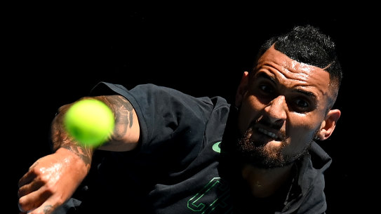 Nick Kyrgios pictured during a practice session ahead of his Australian Open campaign. 