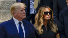 Former President Donald Trump, far left, with his wife Melania Trump and his children Barron, Ivanka and Eric after the funeral for Ivana Trump.
