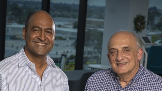 Sigma Healthcare boss Vikesh Ramsunder and Mario Verrocchi of Chemist Warehouse. 