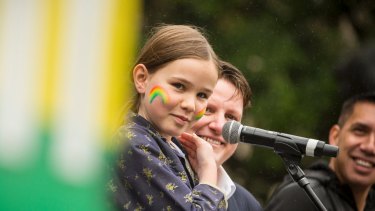 Ro Allen’s daughter, Alex, speaks out in support of the “Yes” vote at an Equal Love rally in 2017.