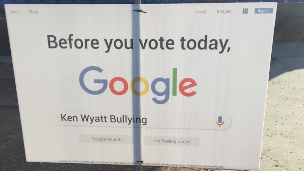 Signage displayed in Ken Wyatt's seat of Hasluck on election day.