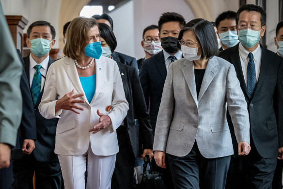 US Speaker Nancy Pelosi (left) meeting with Taiwan President Tsai Ing-wen in August.  