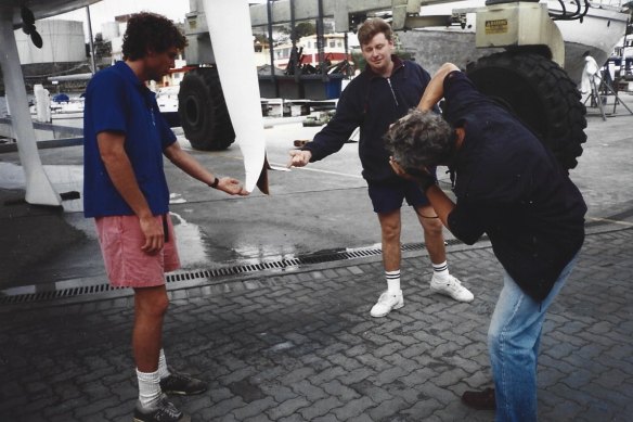 The split rudder after a collision with a sunfish on board Ninety Seven in the 1995 Sydney to Hobart.