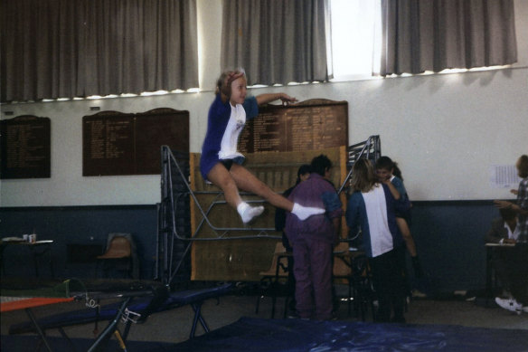 A young Iffland developing her skills at a school trampolining club. 