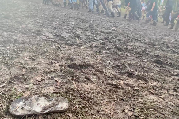 An abandoned thong in the mire at Splendour in the Grass.