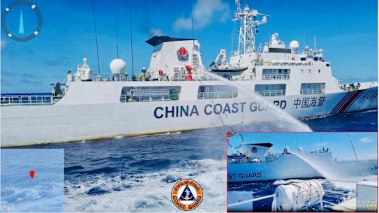 The Chinese Coast Guard allegedly used a water cannon against Philippine vessels in the South China Sea.