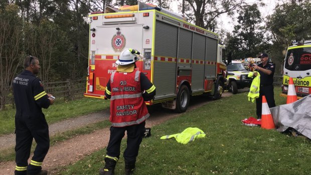 The QFES rescue team at Tamborine Mountain preparing to rescue the hang-glider