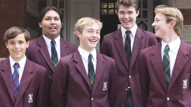 Senior Scotch College captain of school Joshua Ledger (front centre) with Jarvis Banfield, Brenton Macauley, Jim Allan and Simon Arnott.