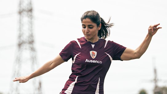 Iranian women’s football player Atefeh Ramezanisadeh pictured at Brisbane Roar training.