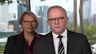 Anthony Albanese, alongside Dorinda Cox, at the press conference in Perth on Monday.