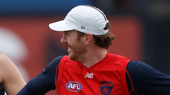 Mitch Brown (right) at Melbourne training.
