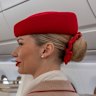 The business class cabin of an Emirates aircraft. 