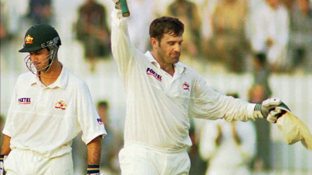 Mark Taylor reaches his triple century in Peshawar in 1998 during Australia's last visit to Pakistan.