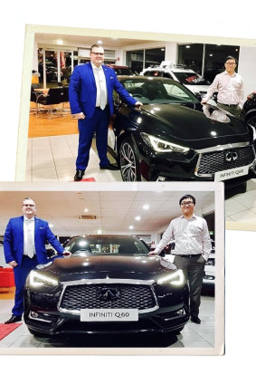 Nick Zhao (right) at his car dealership.