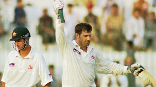 Mark Taylor reaches his triple century in Peshawar in 1998 during Australia's last visit to Pakistan.