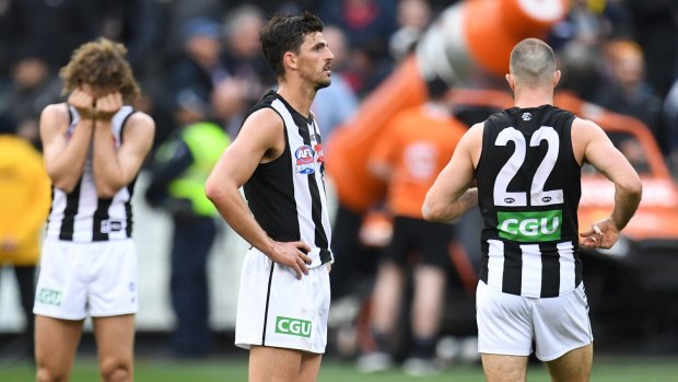 Scott Pendlebury on the final siren after the Magpies fell short.
