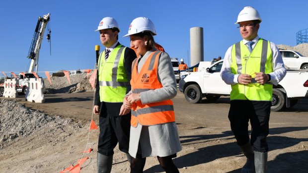 NSW Premier Gladys Berejiklian inspects the WestConnex M5 interchange in St Peters. 