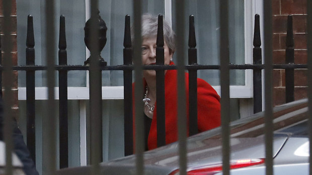 Theresa May leaves Downing Street after announcing her resignation.