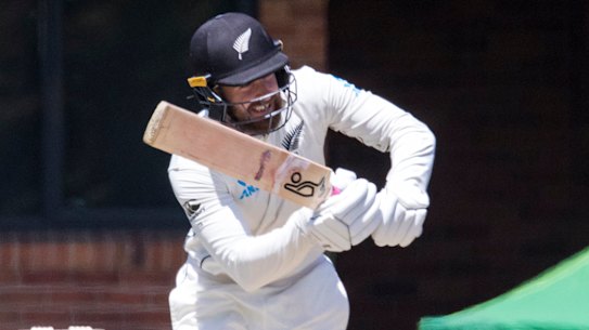 Tom Blundell in action during his 59 not out on Sunday.