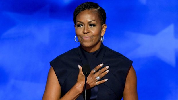 Former first lady Michelle Obama speaks to Democrats in Chicago in 2024.
