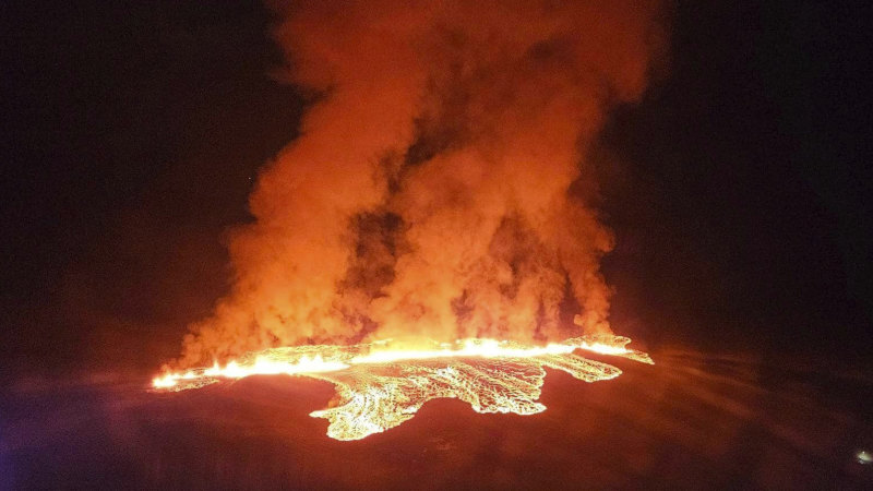 Icelandic volcano erupts, spewing lava towards fishing town