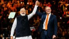 Narendra Modi on stage with Prime Minister  Anthony Albanese in Sydney in May last year.