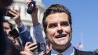 Republican representative Matt Gaetz speaks to the media outside the US Capitol in Washington.