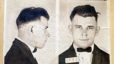 Mug shots of John Dillinger when he was aged 21. 