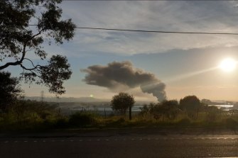 The smoke over Wetherill Park on Thursday.