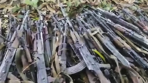 Weapons piled up following rebels clashes with the Mozambican government last year.