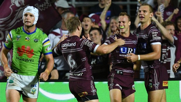New hope: Daly Cherry-Evans celebrates another try in an emphatic performance.