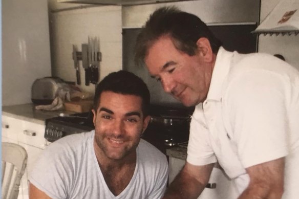 Milo McCabe, aka Troy Hawke, with his father Mike, a fellow comedian.