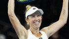 Storm Hunter celebrates after advancing to the third round of the Australian Open.