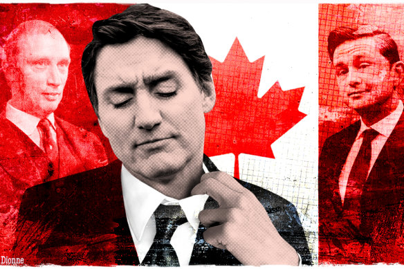 Justin Trudeau followed in his father Pierre’s (left) footsteps in leading Canada, but Conservative Party leader Pierre Poilievre (right) appears likely to win the next election.