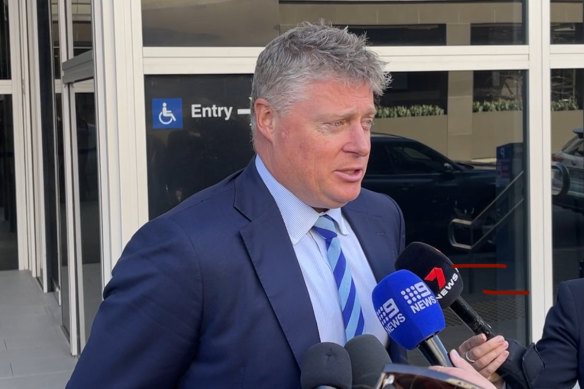 Paul McGirr speaking outside the Parramatta Court building after Trish Smith’s hearing. 