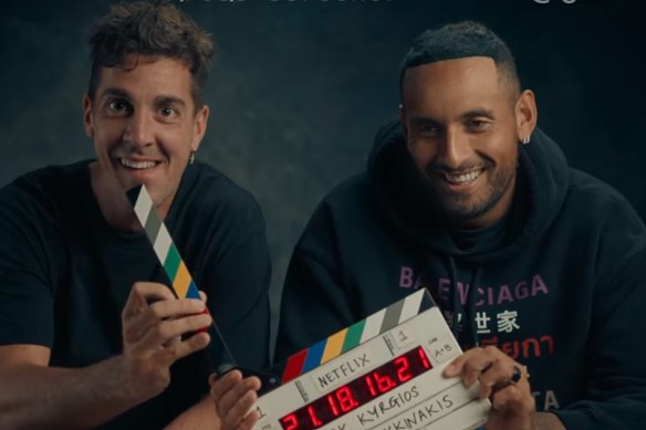 Thanasi Kokkinakis and Nick Kyrgios during the filming of Break Point.