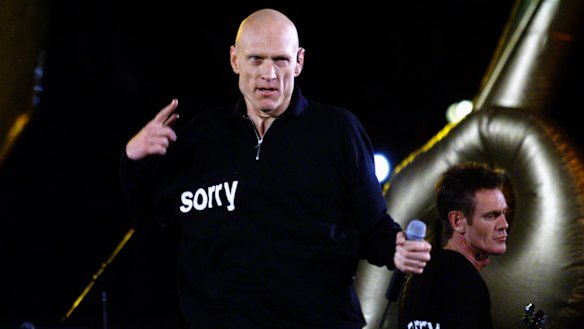 Peter Garrett sending a message with style at the Sydney Olympics closing ceremony.