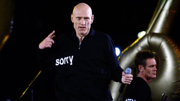 Peter Garrett sending a message with style at the Sydney Olympics closing ceremony.