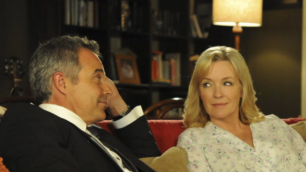 Cameron Daddo and Rebecca Gibney during Daddo’s run on Packed to the Rafters.