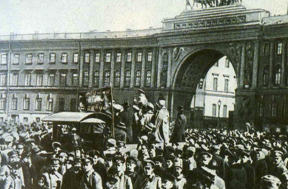 A Bolshevik rally in St Petersburg in 1917.