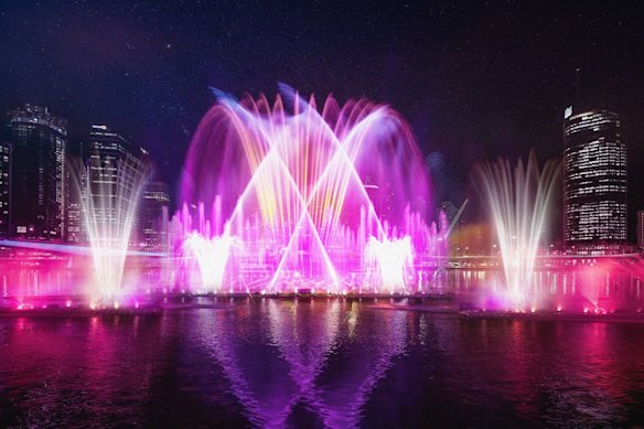 A mock-up of the Bright Nights fountain on the Brisbane River at South Bank for Brisbane Festival 2026.