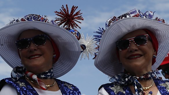 Attendees ready to enter a rally with US President Donald Trump in Orlando, Florida.