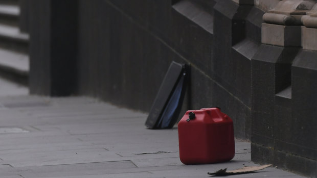 A jerry can sits out the front of Parliament House.