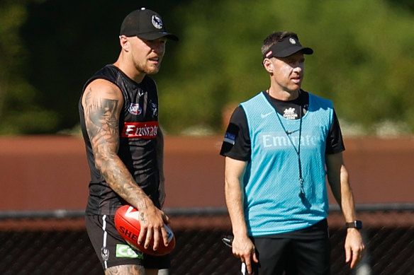 Jordan De Goey with Craig McRae at a January training session.
