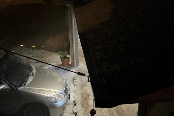 Hail covers a property in Oxley.