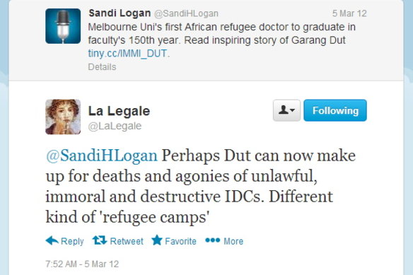 One of LaLegale's tweets that the then Immigration Department said amounted to misconduct.