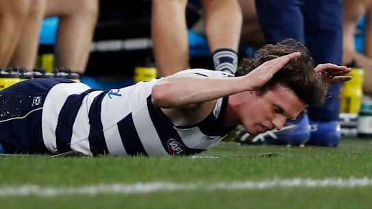 Max Holmes was a frustrated man after heading to the bench with hamstring issues - but he could yet play in the grand final.