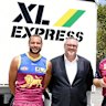 XL Express managing director Colin Mallory (second from left) with Brisbane Lions chief executive Greg Swann and Lions players Cam Ellis-Yolmen and Grant Birchall at the sponsorship announcement in 2019.